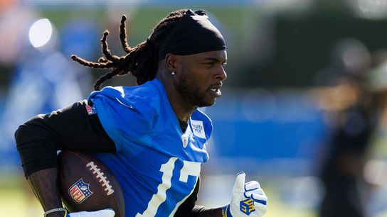 Davante Adams #17 of the Los Angeles Rams runs after the catch during training camp at Loyola Marymount University on July 26, 2026 in Los Angeles, California. Davante Adams #17 of the Los Angeles Rams runs after the catch during training camp at Loyola Marymount University on July 26, 2026 in Los Angeles, California.