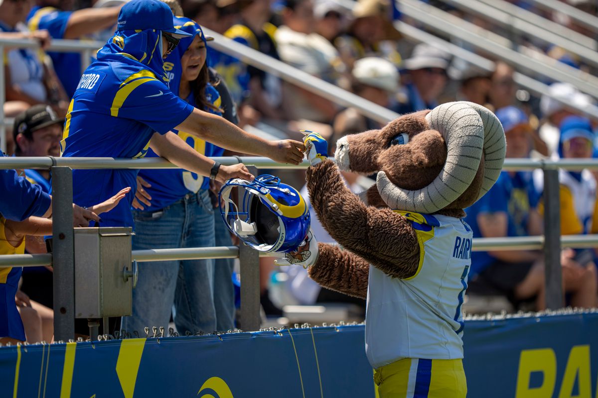 Mascot Rampage of the Los Angeles Rams during Rams training camp at Loyola Marymount University on Sunday, August 2nd in Westchester, CA.