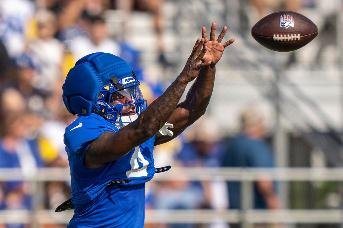 Konata Mumpfield #4 of the Los Angeles Rams catching a pass during Rams training camp at Loyola Marymount University on Wednesday, August 5th in Westchester, CA. Konata Mumpfield #4 of the Los Angeles Rams catching a pass during Rams training camp at Loyola Marymount University on Wednesday, August 5th in Westchester, CA.