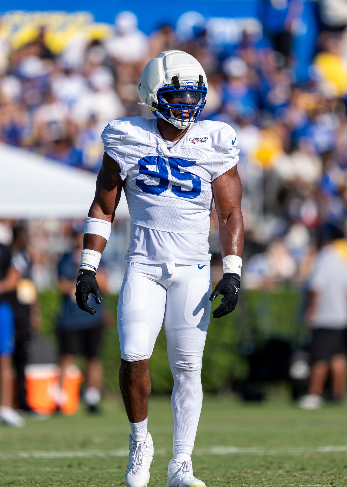 Myles Garrett #95 of the Los Angeles Rams during Rams training camp at Loyola Marymount University on Wednesday, August 5th in Westchester, CA. Myles Garrett #95 of the Los Angeles Rams during Rams training camp at Loyola Marymount University on Wednesday, August 5th in Westchester, CA.