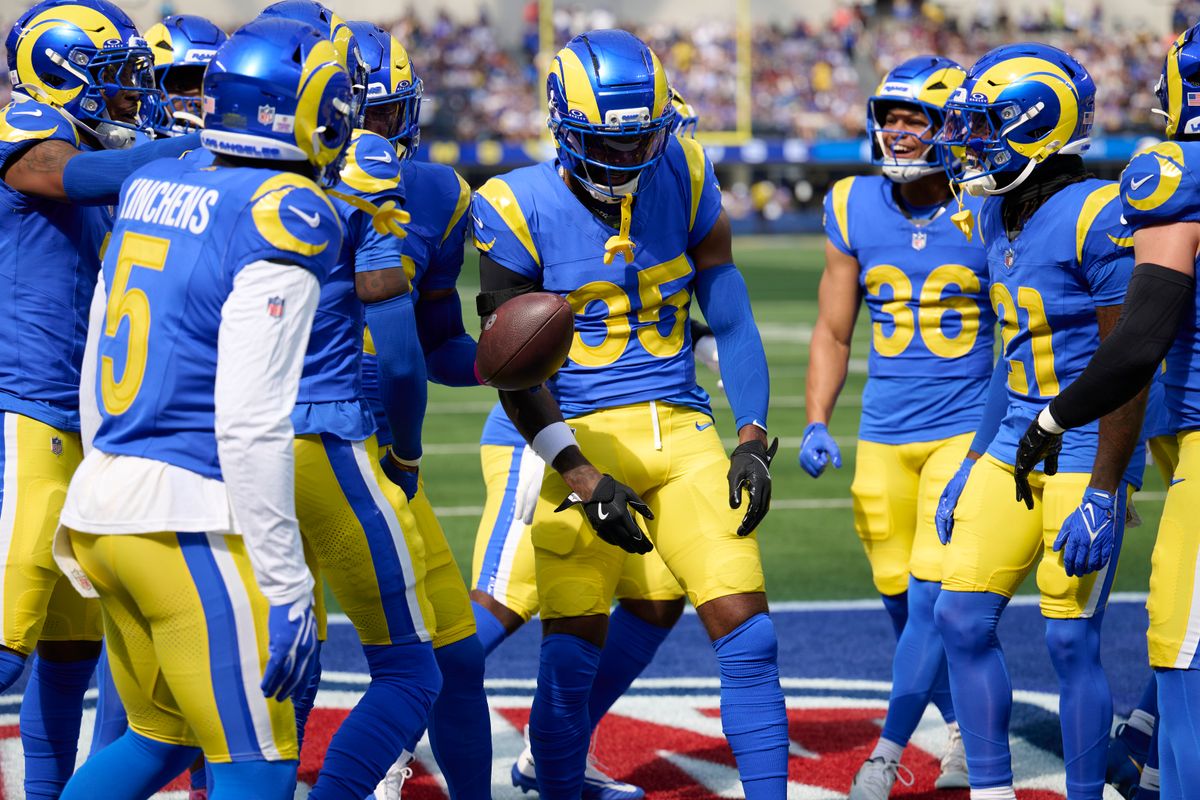 The Los Angeles Rams celebrate during an NFL football game against The Arizona Cardinals on October 18th, 2026 at SoFi Stadium in Los Angeles, California. The Los Angeles Rams celebrate during an NFL football game against The Arizona Cardinals on October 18th, 2026 at SoFi Stadium in Los Angeles, California.