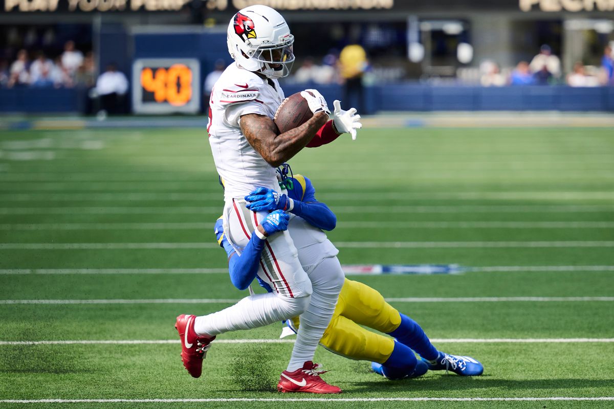 The Los Angeles Rams Emmanuel Forbes (1) tackles during an NFL football game against The Arizona Cardinals on October 18th, 2026 at SoFi Stadium in Los Angeles, California. The Los Angeles Rams Emmanuel Forbes (1) tackles during an NFL football game against The Arizona Cardinals on October 18th, 2026 at SoFi Stadium in Los Angeles, California.