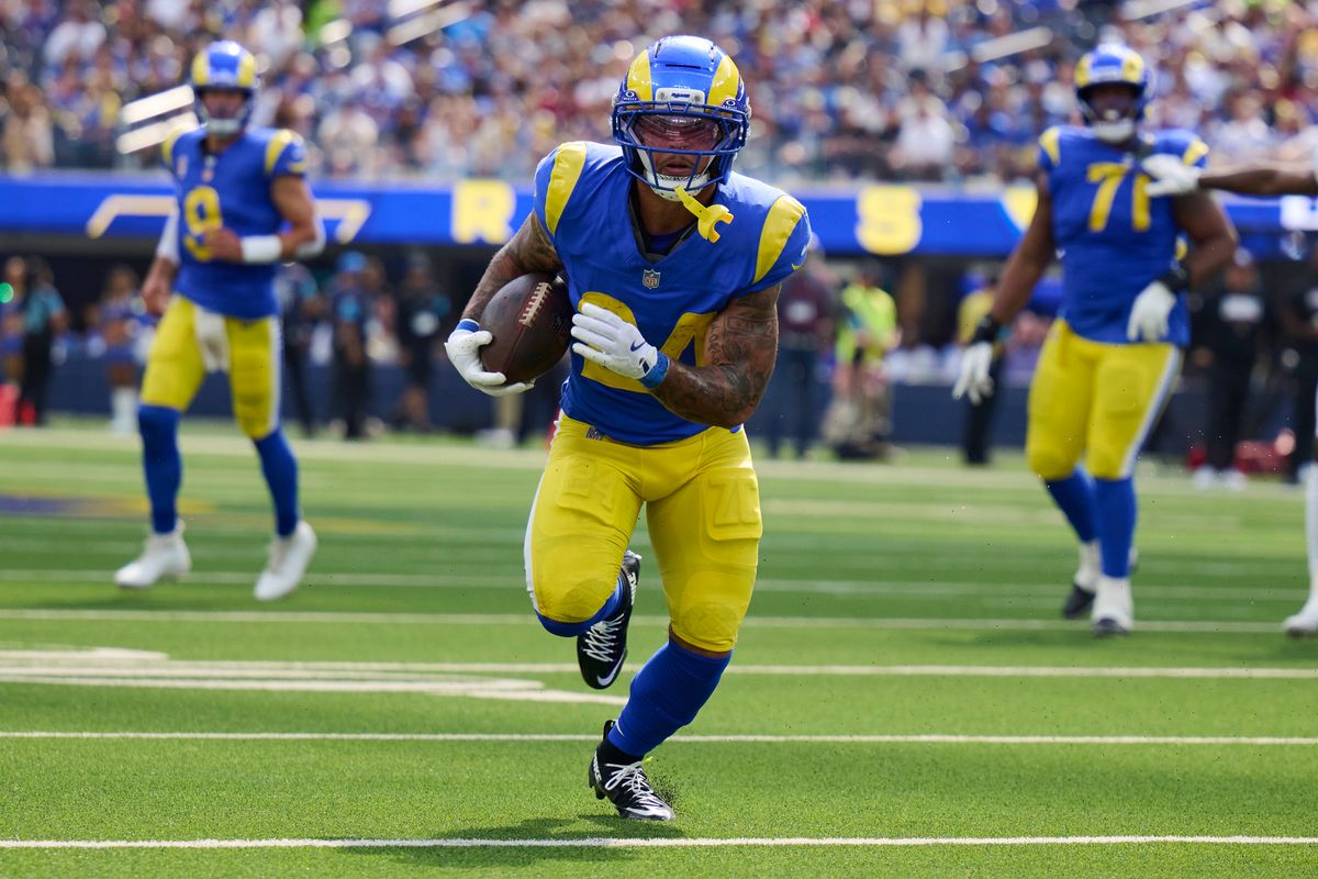 The Los Angeles Rams running back Blake Corumduring (24) runs to score a touchdown during an NFL football game against The Arizona Cardinals on October 18th, 2026 at SoFi Stadium in Los Angeles, California. The Los Angeles Rams running back Blake Corumduring (24) runs to score a touchdown during an NFL football game against The Arizona Cardinals on October 18th, 2026 at SoFi Stadium in Los Angeles, California.