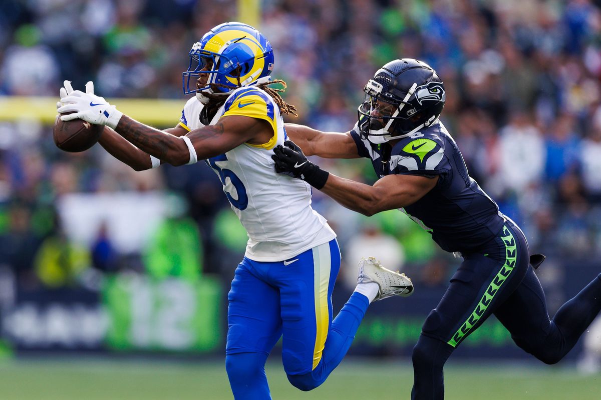 Demarcus Robinson #15 of the Los Angeles Rams catches the ball during the first half against the Seattle Seahawks at Lumen Field on November 3, 2024 in Seattle, Washington. Demarcus Robinson #15 of the Los Angeles Rams catches the ball during the first half against the Seattle Seahawks at Lumen Field on November 3, 2024 in Seattle, Washington.