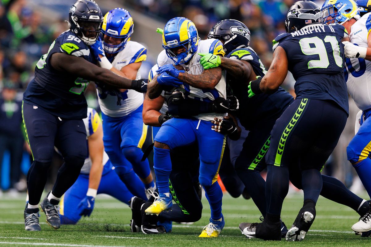Kyren Williams #23 of the Los Angeles Rams runs with the ball during the second half against the Seattle Seahawks at Lumen Field on November 3, 2024 in Seattle, Washington. Kyren Williams #23 of the Los Angeles Rams runs with the ball during the second half against the Seattle Seahawks at Lumen Field on November 3, 2024 in Seattle, Washington.