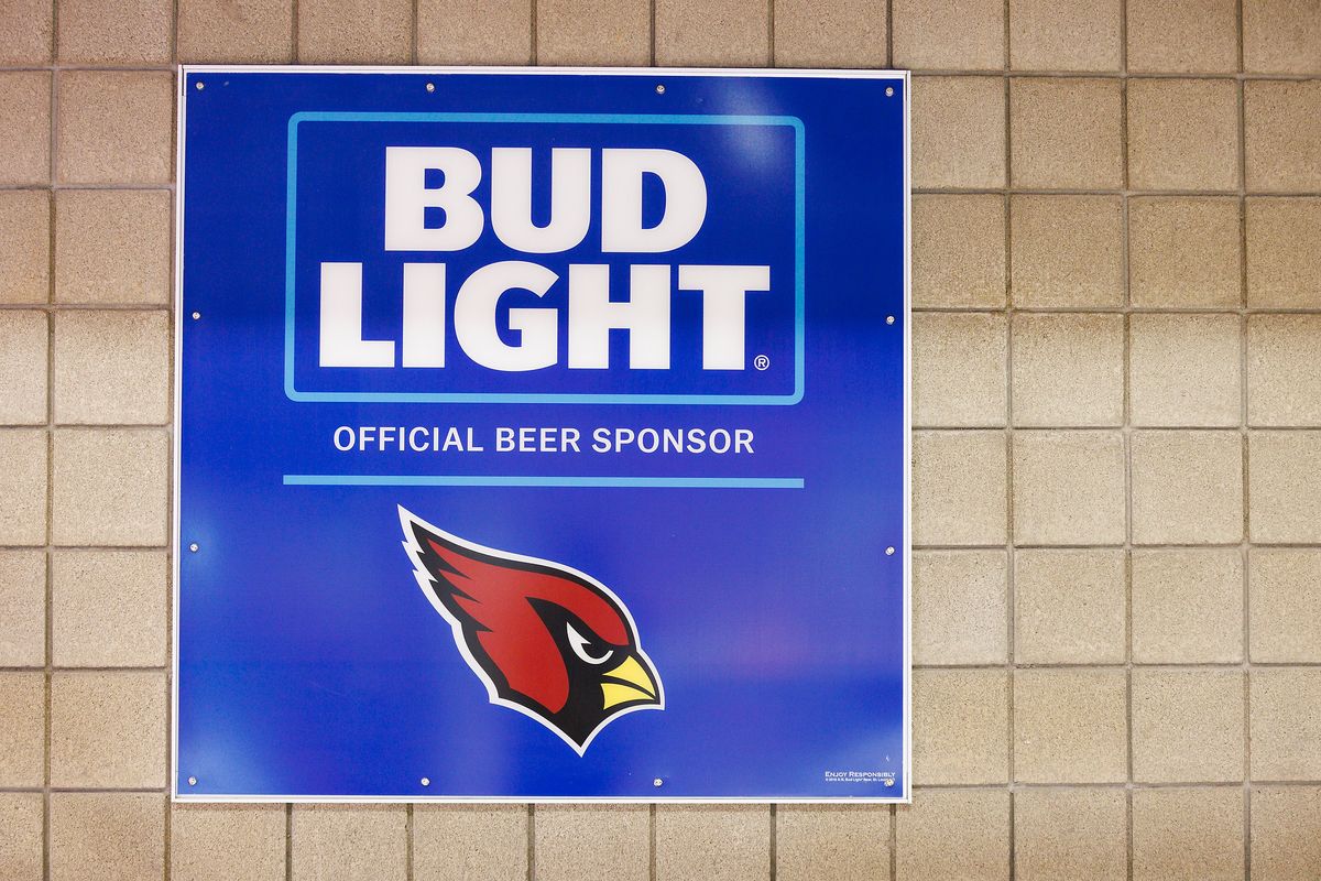  A detail view of a Bud Light and Arizona Cardinals logo before the game between the Minnesota Vikings and the Los Angeles Rams at State Farm Stadium on January 13, 2025 in Glendale, Arizona.