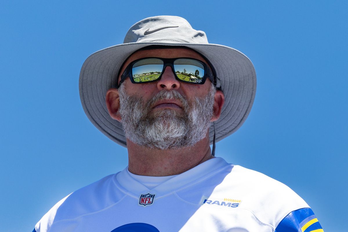 A Los Angeles Rams fan looks out over practice during training camp at Loyola Marymount University, Friday July 25, 2025 in Los Angeles, Calif.