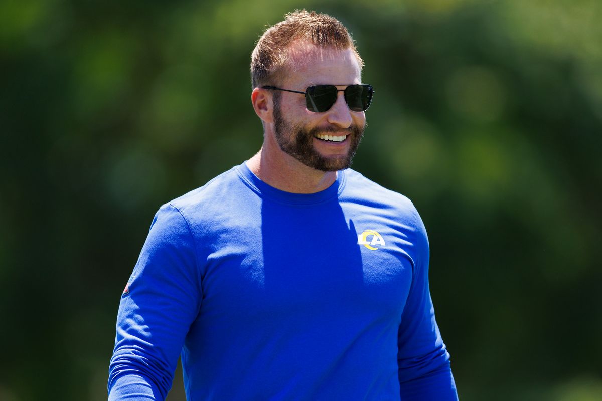 Sean McVay of the Los Angeles Rams during training camp practice at Loyola Marymount University on July 25, 2025 in Los Angeles, California. 
