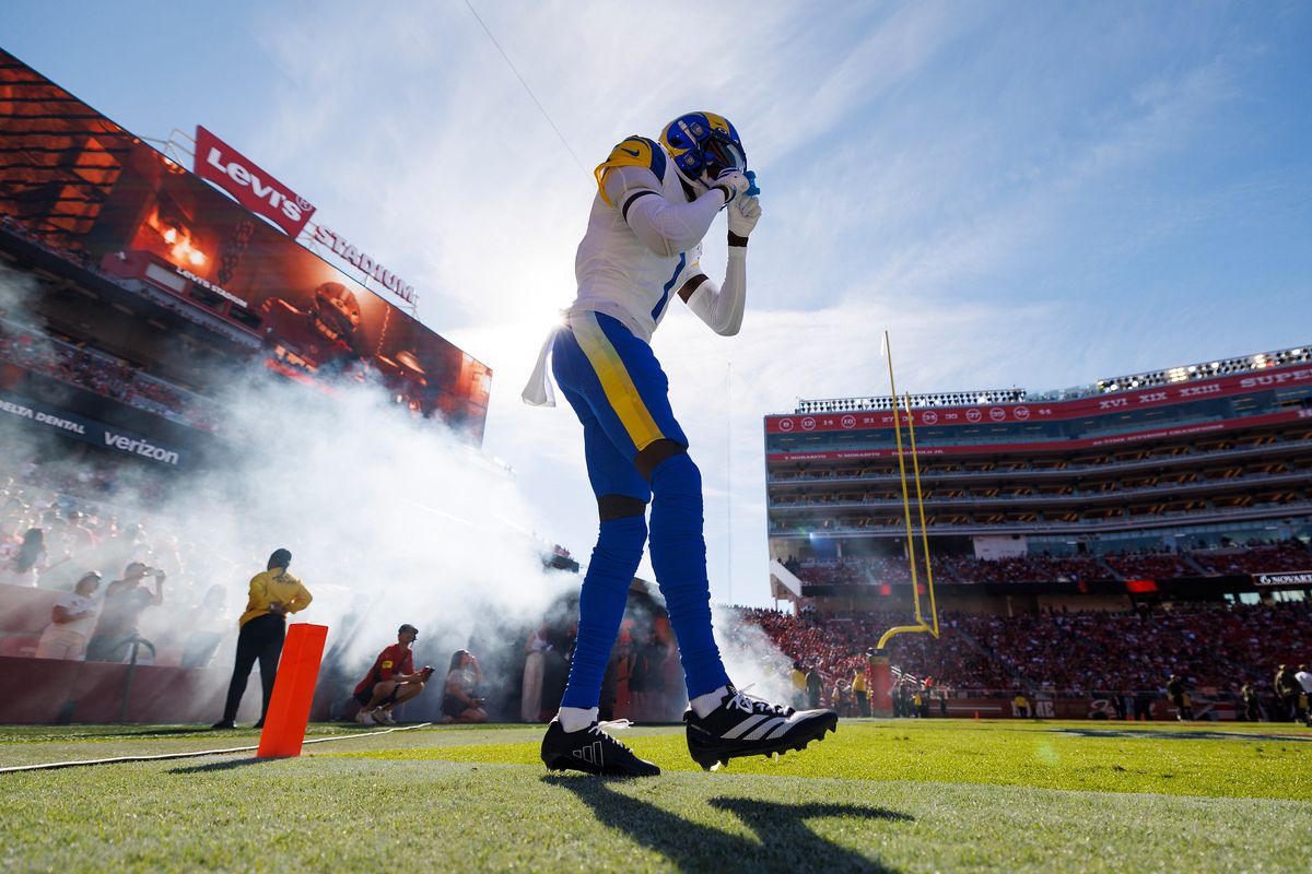 Emmanuel Forbes Jr. #1 of the Los Angeles Rams before the game against the San Francisco 49ers at Levi’s Stadium on November 9, 2025 in Santa Clara, California. Emmanuel Forbes Jr. #1 of the Los Angeles Rams before the game against the San Francisco 49ers at Levi’s Stadium on November 9, 2025 in Santa Clara, California.