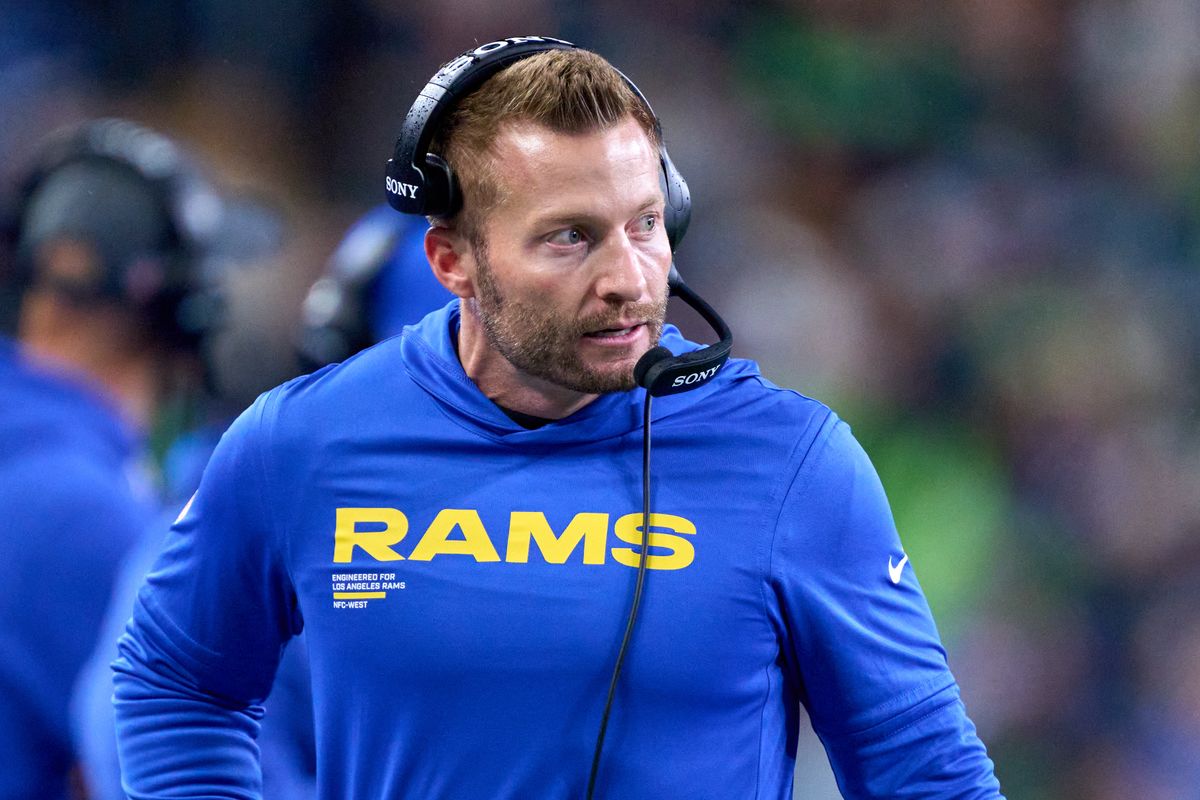 Los Angeles Rams head coach Sean McVay looks on during an NFL football game against the Seattle Seahawks, on Thursday December 18, 2025 in Seattle, Washington.