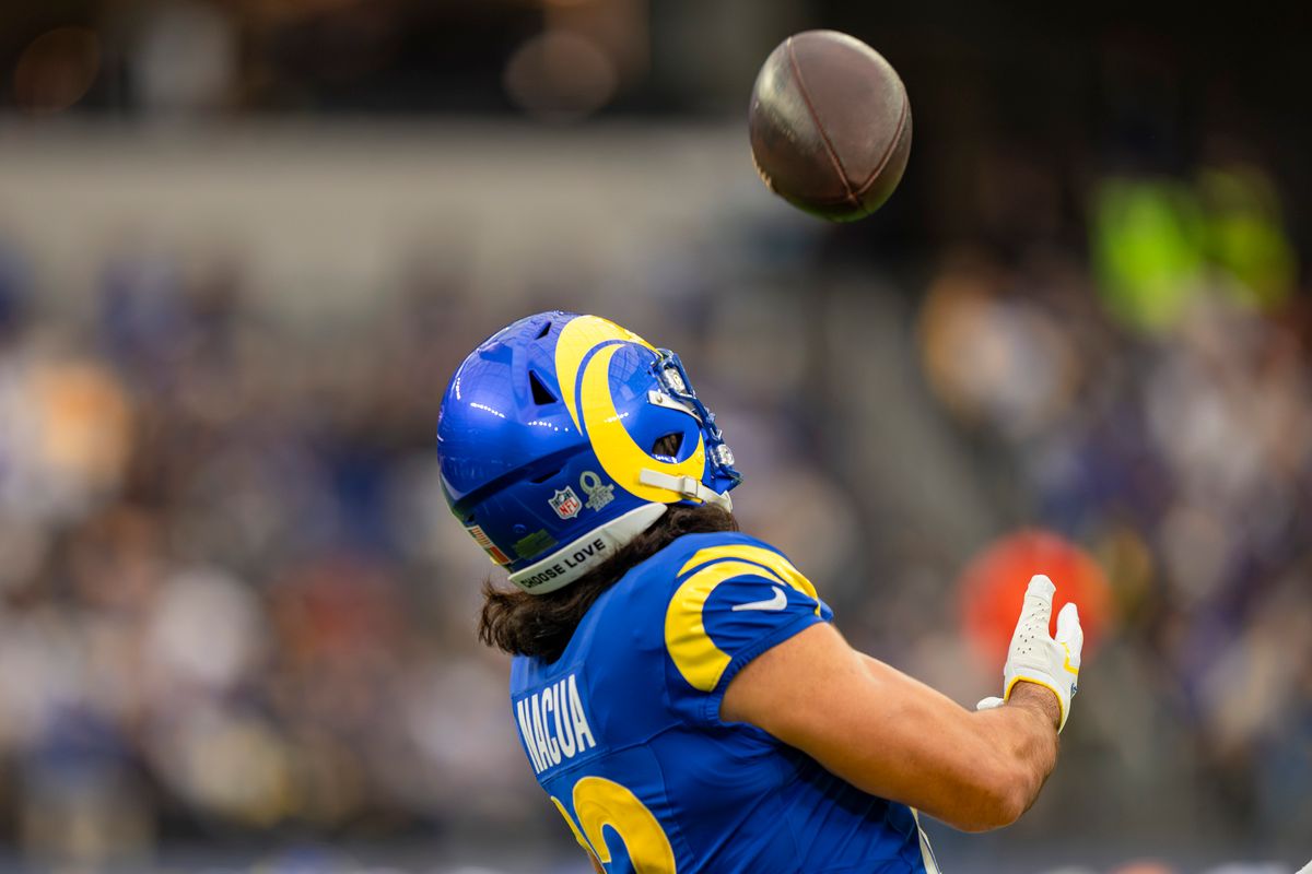 Los Angeles Rams wide receiver Puka Nacua (12) catching a touchdown during an NFL football game against the Arizona Cardinals on January 4th, 2026 in Los Angeles, CA.