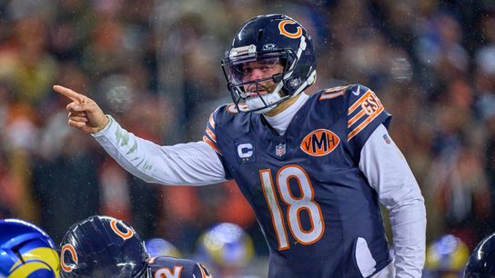 Chicago Bears quarterback Caleb Williams #18 points down field during an NFL Divisional football game against the Los Angeles Rams, on Sunday, January 18, 2026 in Chicago, Illinois.               