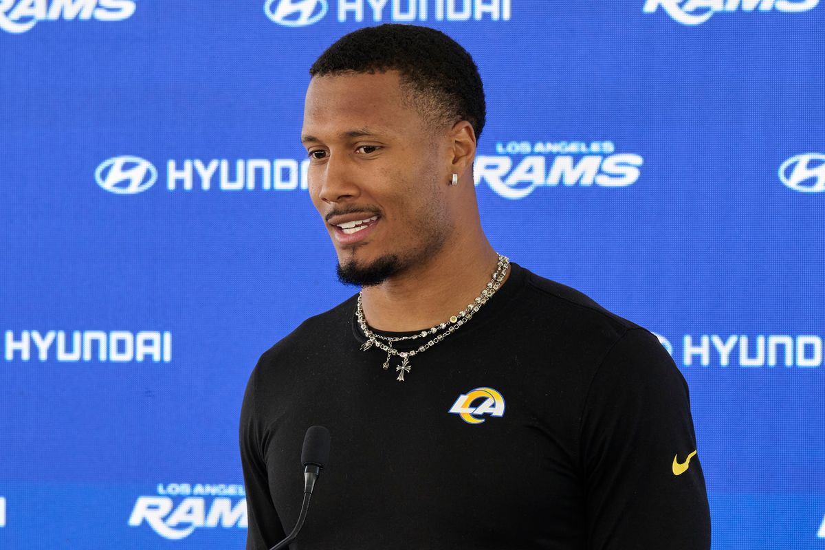 The Los Angeles Rams safety Quentin Lake #37 talks during a press conference, April 20th, 2026 in Woodland Hills California.