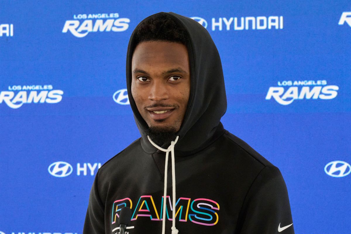 The Los Angeles Rams safety Kam Kurl #3 talks during a press conference, April 20th, 2026 in Woodland Hills California.