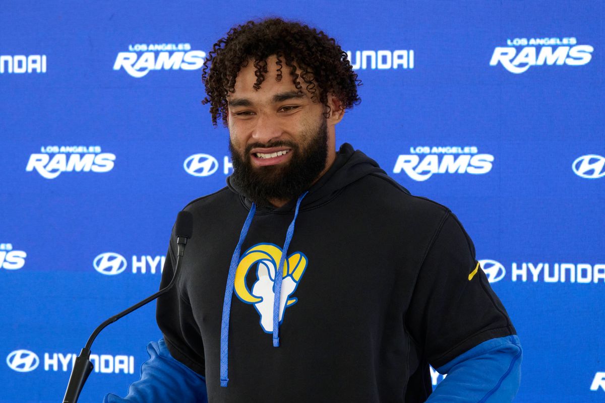 The Los Angeles Rams RB Kyren Williams #23 talks during a press conference, April 20th, 2026 in Woodland Hills California.