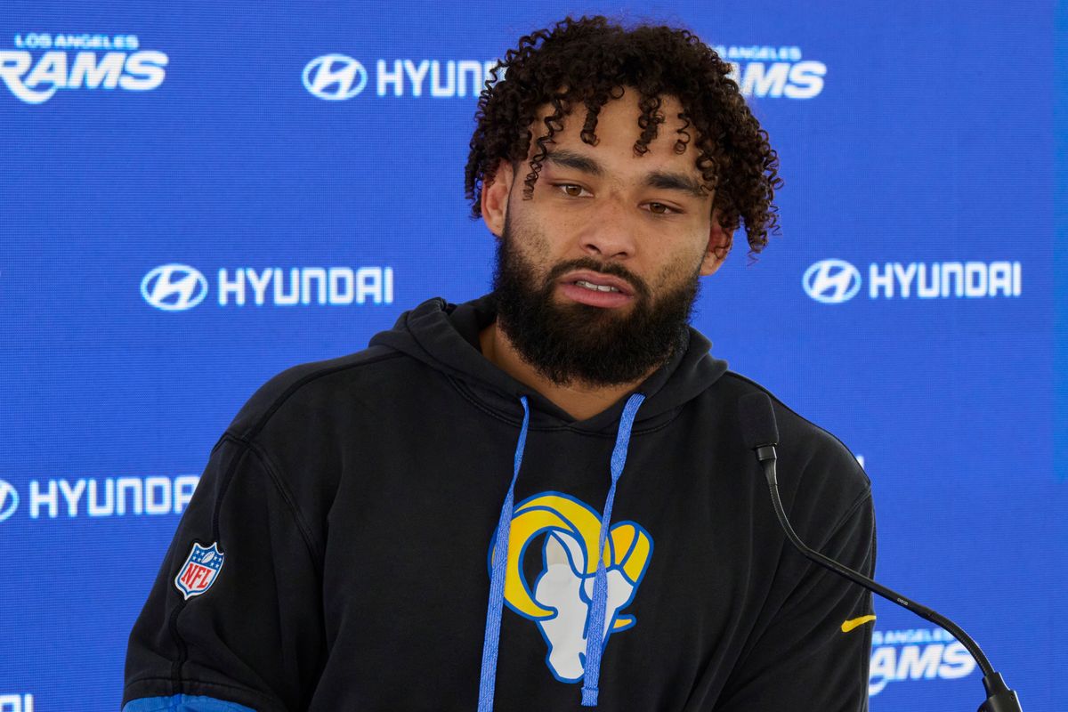 The Los Angeles Rams RB Kyren Williams #23 talks during a press conference, April 20th, 2026 in Woodland Hills California.