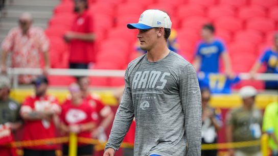 Aug 15, 2026; Kansas City, Missouri, USA; Los Angeles Rams quarterback Ty Simpson (15) on field against the Kansas City Chiefs prior to a pre season at Arrowhead Stadium. Mandatory Credit: Denny Medley-Imagn Images Aug 15, 2026; Kansas City, Missouri, USA; Los Angeles Rams quarterback Ty Simpson (15) on field against the Kansas City Chiefs prior to a pre season at Arrowhead Stadium. Mandatory Credit: Denny Medley-Imagn Images