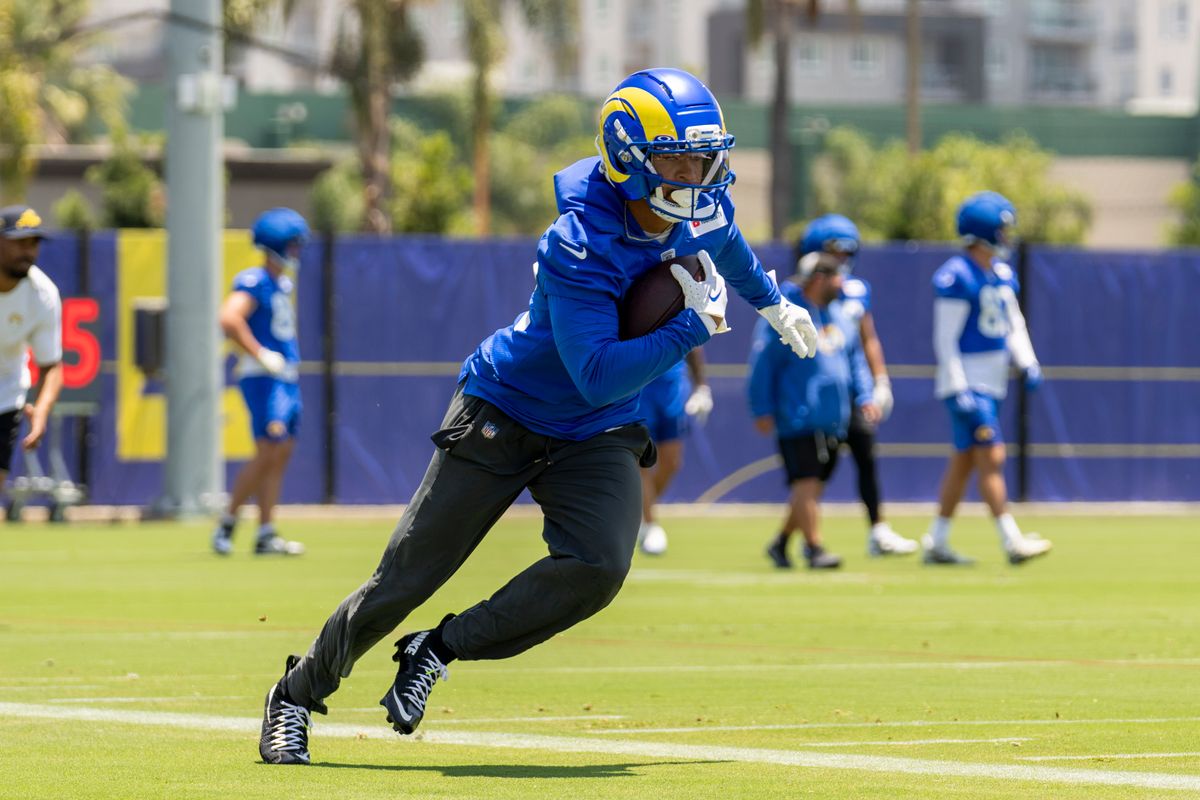 CJ Daniels #6 of the Los Angeles Rams runs after the catch during an OTA offseason workout at Rams Village at Warner Center on June 2nd, 2026 in Woodland Hills, California. CJ Daniels #6 of the Los Angeles Rams runs after the catch during an OTA offseason workout at Rams Village at Warner Center on June 2nd, 2026 in Woodland Hills, California.