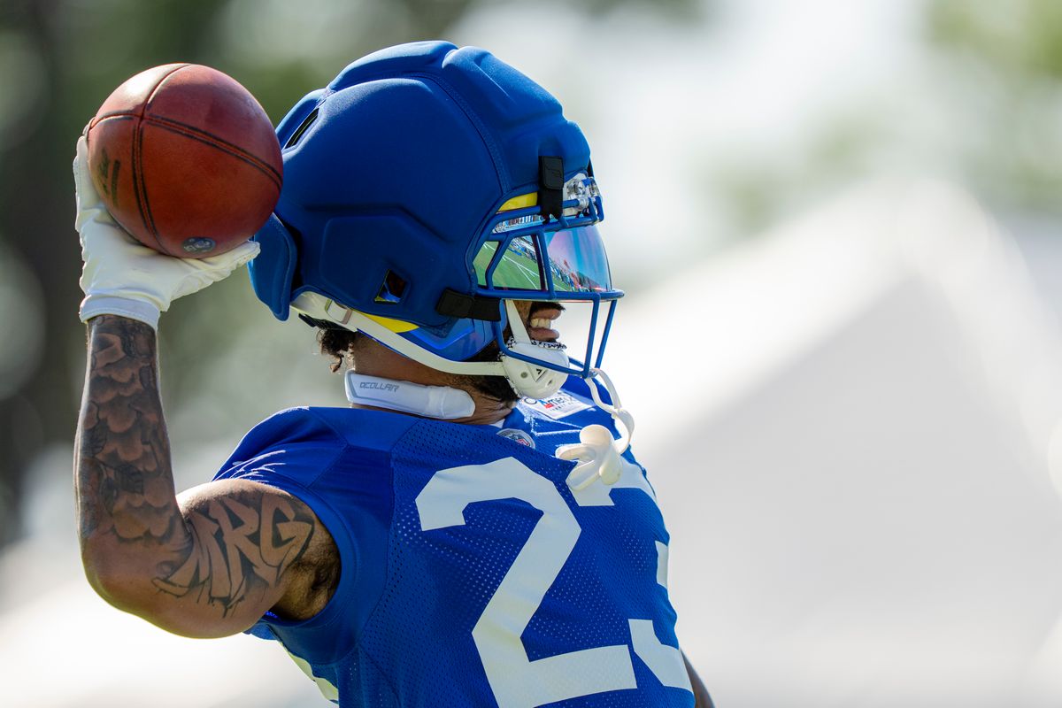Los Angeles Rams running back Kyren Williams (23) during Rams training camp at the Loyola Marymount University on Monday, July 27th in Westchester, CA.
