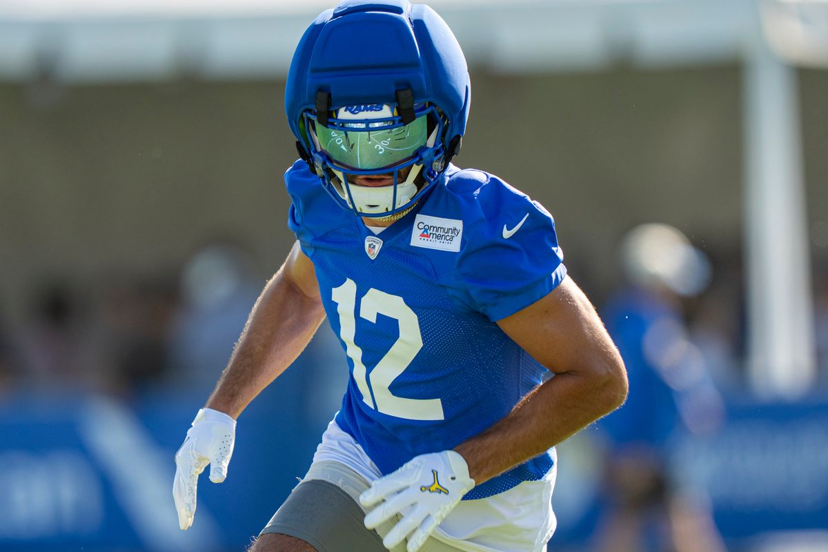 Los Angeles Rams wide receiver Puka Nacua (12) during Rams training camp at the Loyola Marymount University on Monday, July 27th in Westchester, CA.