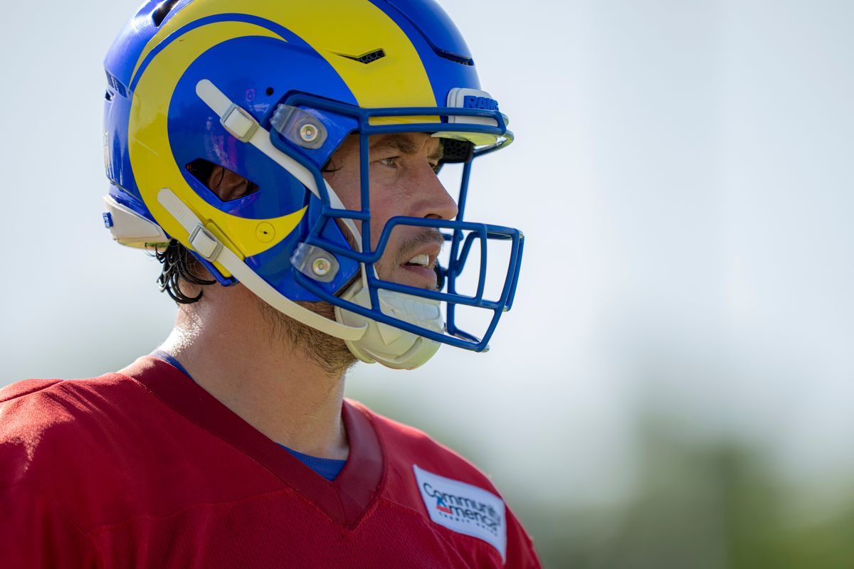 Los Angeles Rams quarterback Matthew Stafford (9) during Rams training camp at the Loyola Marymount University on Monday, July 27th in Westchester, CA.