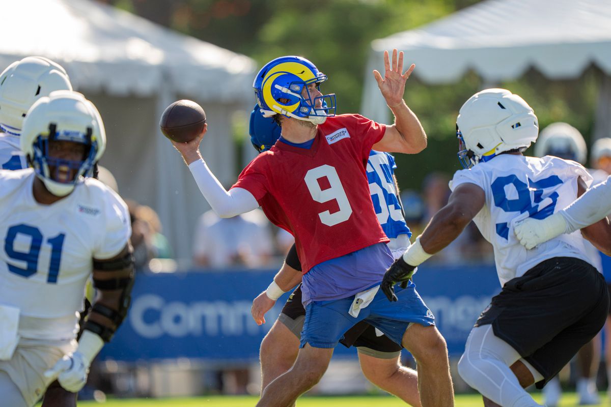 Los Angeles Rams quarterback Matthew Stafford (9) during Rams training camp at the Loyola Marymount University on Monday, July 27th in Westchester, CA.