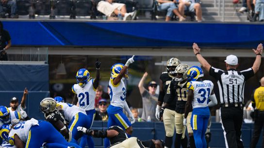 The New Orlean Saints fumbles the ball near the end zone during an NFL preseason game between the New Orleans Saints and Los Angeles Rams on Saturday, August 22, 2026 at SoFi Stadium in Inglewood, California. The New Orlean Saints fumbles the ball near the end zone during an NFL preseason game between the New Orleans Saints and Los Angeles Rams on Saturday, August 22, 2026 at SoFi Stadium in Inglewood, California.