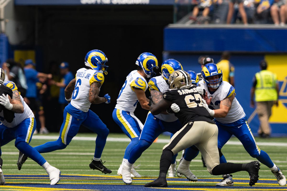 Los Angeles Rams wide receiver CJ Daniels (6) runs with the ball during an NFL preseason game between the New Orleans Saints and Los Angeles Rams on Saturday, August 22, 2026 at SoFi Stadium in Inglewood, California. Los Angeles Rams wide receiver CJ Daniels (6) runs with the ball during an NFL preseason game between the New Orleans Saints and Los Angeles Rams on Saturday, August 22, 2026 at SoFi Stadium in Inglewood, California.