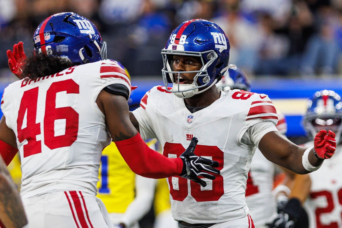 Malachi Fields #88 of the New York Giants reacts after a tackle during an NFL game against the Los Angeles Rams on September 21, 2026 at SoFi Stadium in Los Angeles, California. Malachi Fields #88 of the New York Giants reacts after a tackle during an NFL game against the Los Angeles Rams on September 21, 2026 at SoFi Stadium in Los Angeles, California.