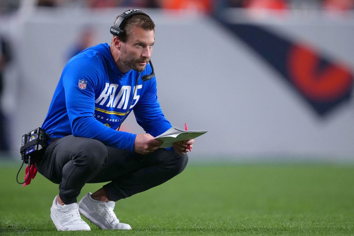 Los Angeles Rams head coach Sean McVay looks on during an NFL football game against the Denver Broncos, on Sunday September 27, 2026 in Denver, CO. Los Angeles Rams head coach Sean McVay looks on during an NFL football game against the Denver Broncos, on Sunday September 27, 2026 in Denver, CO.