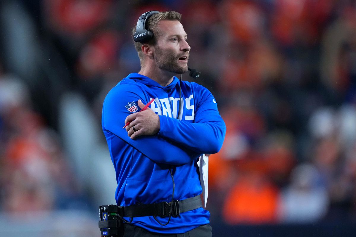 Los Angeles Rams head coach Sean McVay looks on during an NFL football game against the Denver Broncos, on Sunday September 27, 2026 in Denver, CO. Los Angeles Rams head coach Sean McVay looks on during an NFL football game against the Denver Broncos, on Sunday September 27, 2026 in Denver, CO.