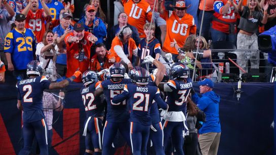 Denver Broncos safety Talanoa Hufanga #9 celebrates with fans after intercepting the football for a pick six during an NFL football game against the Los Angeles Rams, on Sunday September 27, 2026 in Denver, CO. Denver Broncos safety Talanoa Hufanga #9 celebrates with fans after intercepting the football for a pick six during an NFL football game against the Los Angeles Rams, on Sunday September 27, 2026 in Denver, CO.