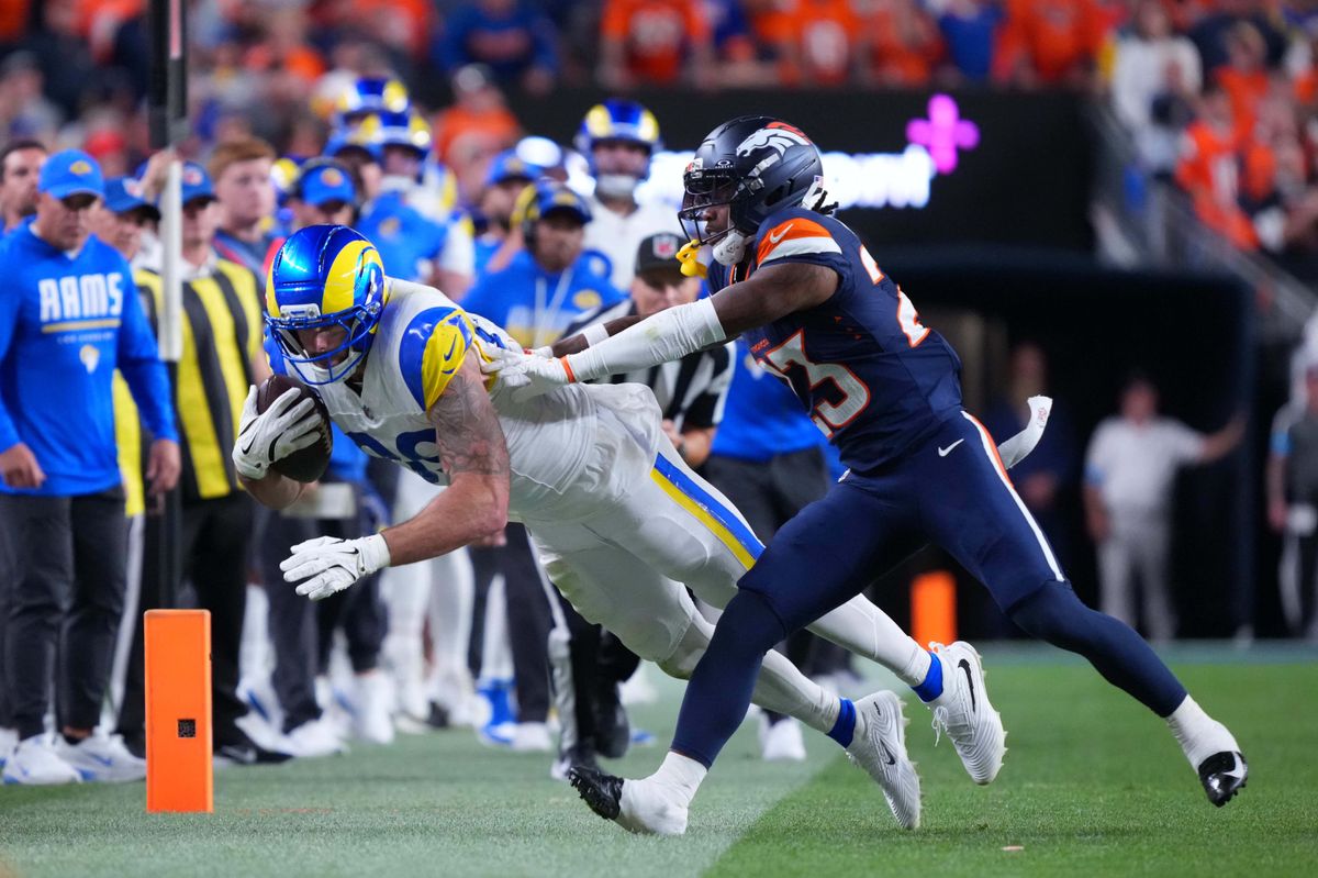 Los Angeles Rams tight end Tyler Higbee #89 catches the football during an NFL football game against the Denver Broncos, on Sunday September 27, 2026 in Denver, CO. Los Angeles Rams tight end Tyler Higbee #89 catches the football during an NFL football game against the Denver Broncos, on Sunday September 27, 2026 in Denver, CO.