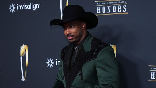 Myles Garrett poses on the NFL Honors Red Carpet before Super Bowl LX at Palace of Fine Arts. 