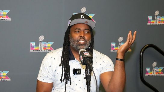 Culver City News correspondent Eric Lambkins II at Super Bowl LX press conference at the San Jose Convention Center.