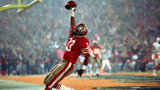 Roger Craig celebrates his third quarter touchdown during Super Bowl XIX against the Miami Dolphins. The 49ers defeated the Dolphins 38-16. Craig set a Super Bowl record of three touchdowns in the game.
