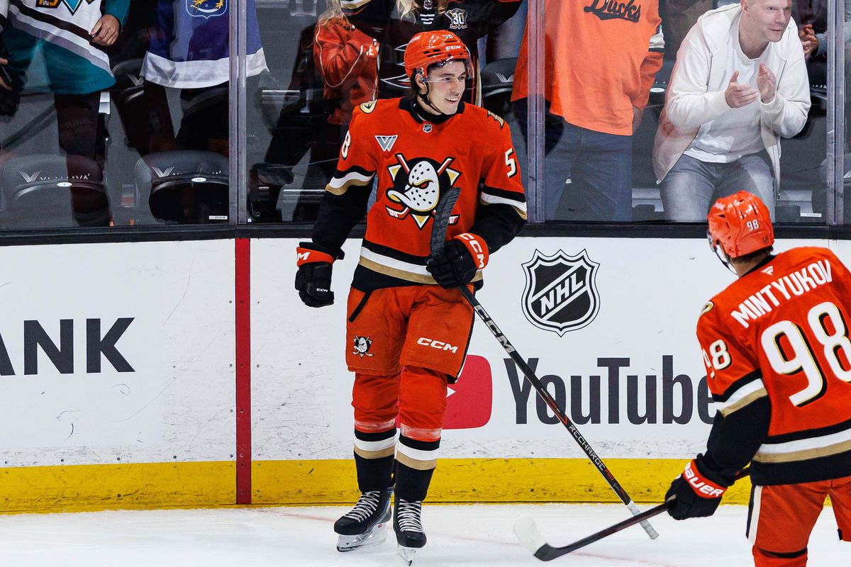Ethan Procyszyn #58 of the Anaheim Ducks reacts after scoring a goal during an NHL game against the Los Angeles Kings on September 23, 2026 at Honda Center in Anaheim, California. Ethan Procyszyn #58 of the Anaheim Ducks reacts after scoring a goal during an NHL game against the Los Angeles Kings on September 23, 2026 at Honda Center in Anaheim, California.