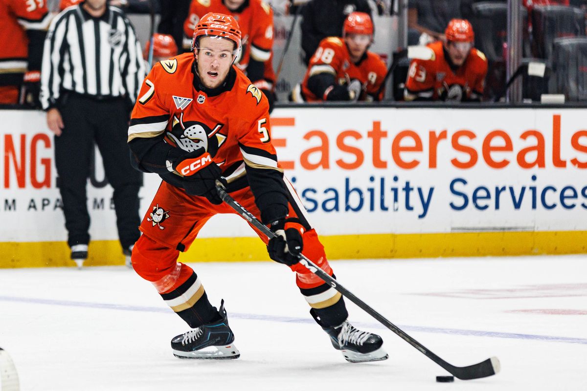 Yegor Sidorov #57 of the Anaheim Ducks looks to pass the puck during an NHL game against the Los Angeles Kings on September 23, 2026 at Honda Center in Anaheim, California. Yegor Sidorov #57 of the Anaheim Ducks looks to pass the puck during an NHL game against the Los Angeles Kings on September 23, 2026 at Honda Center in Anaheim, California.
