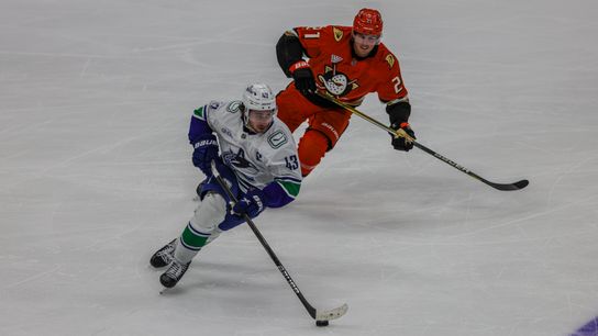 Vancouver Canucks D (43) Quinn Hughes looks for a pass against Anaheim Ducks on Tuesday November 5th, 2024 at The Honda Center in Anaheim California. 