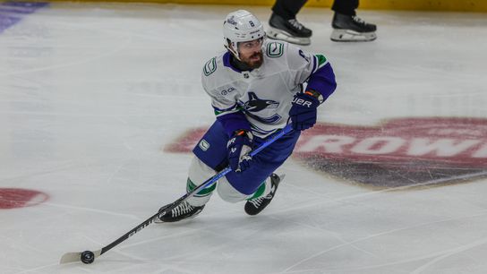 Vancouver Canucks RW (8) Conor Garland looks for a pass against Anaheim Ducks on Tuesday November 5th, 2024 at The Honda Center in Anaheim California. 