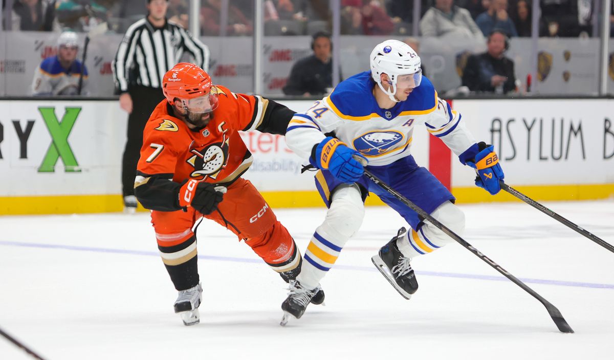 Anaheim Ducks (D) Radko Gudas (7) against the Buffalo Sabres on Friday November 22, 2024 at The Honda Center in Anaheim California Anaheim Ducks (D) Radko Gudas (7) against the Buffalo Sabres on Friday November 22, 2024 at The Honda Center in Anaheim California