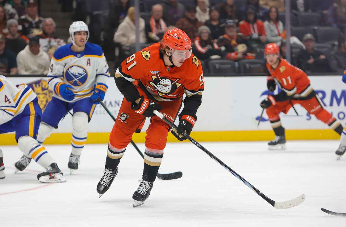 #91 Leo Carlsson in action against the Buffalo Sabres on Friday November 22, 2024 at The Honda Center in Anaheim, California. #91 Leo Carlsson in action against the Buffalo Sabres on Friday November 22, 2024 at The Honda Center in Anaheim, California.