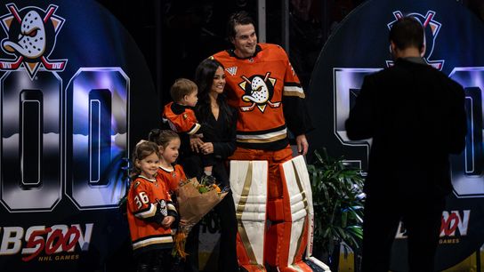 John Gibson named Anaheim Ducks' Masterton Trophy nominee taken at Honda Center (Anaheim Ducks)
