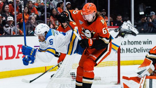 Ducks fall out of first in lacking loss to Blues taken at Honda Center (Anaheim Ducks). Photo by Steven Park - The Sporting Tribune