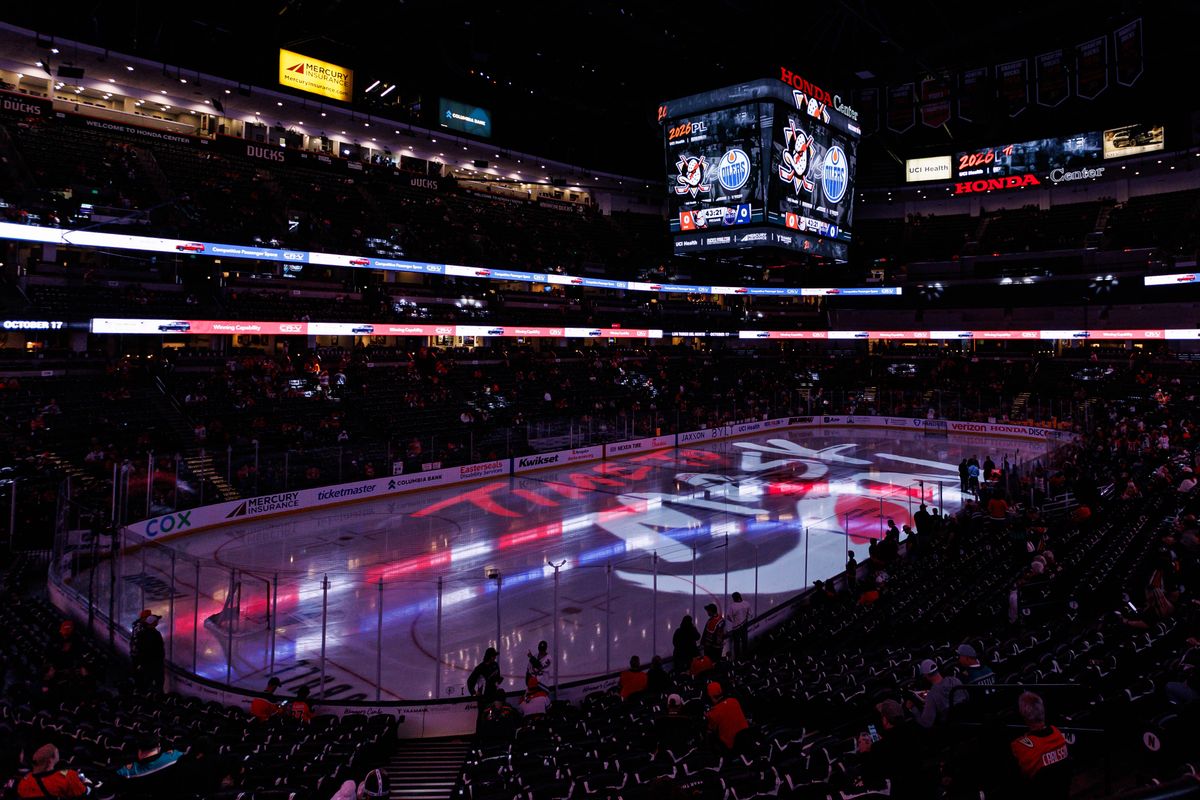 A general view of the arena before an NHL Playoffs game against the Edmonton Oilers on April 24, 2026 at Honda Center in Anaheim, California.