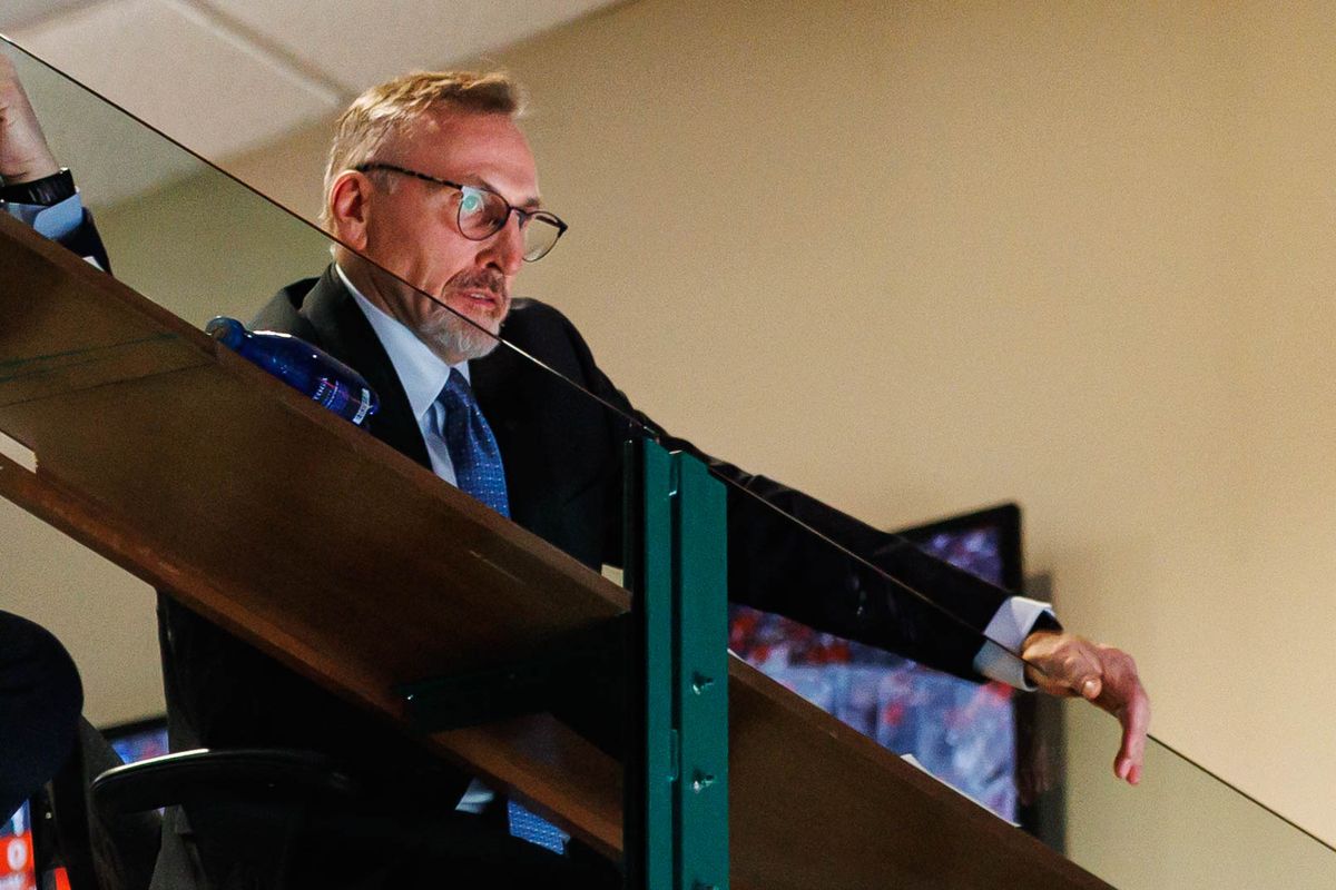 Pat Verbeek of the Anaheim Ducks watches on during an NHL Stanley Cup Playoffs match against the Vegas Golden Knights on May 8, 2026 at Honda Center in Anaheim, California.
