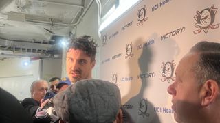 Chris Kreider preps for emotionally charged MSG reunion at Ducks morning skate taken at Madison Square Garden (Anaheim Ducks). Photo by Allan Kreda - The Sporting Tribune