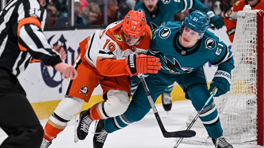 Ducks Notebook: Sharks flip game late, Gauthier injury update, McQueen joins AHL San Diego taken at SAP Center (Anaheim Ducks). Photo by Mandatory Credit: Justine Willard-Imagn Images
