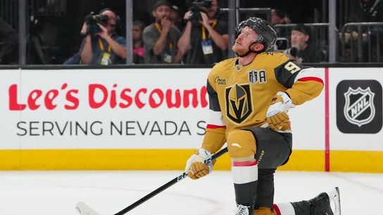 Knights' regulars show little rust in 5-4 OT win over Utah taken At T-Mobile Arena (Vegas Golden Knights). Photo by Stephen R. Sylvanie-Imagn Images