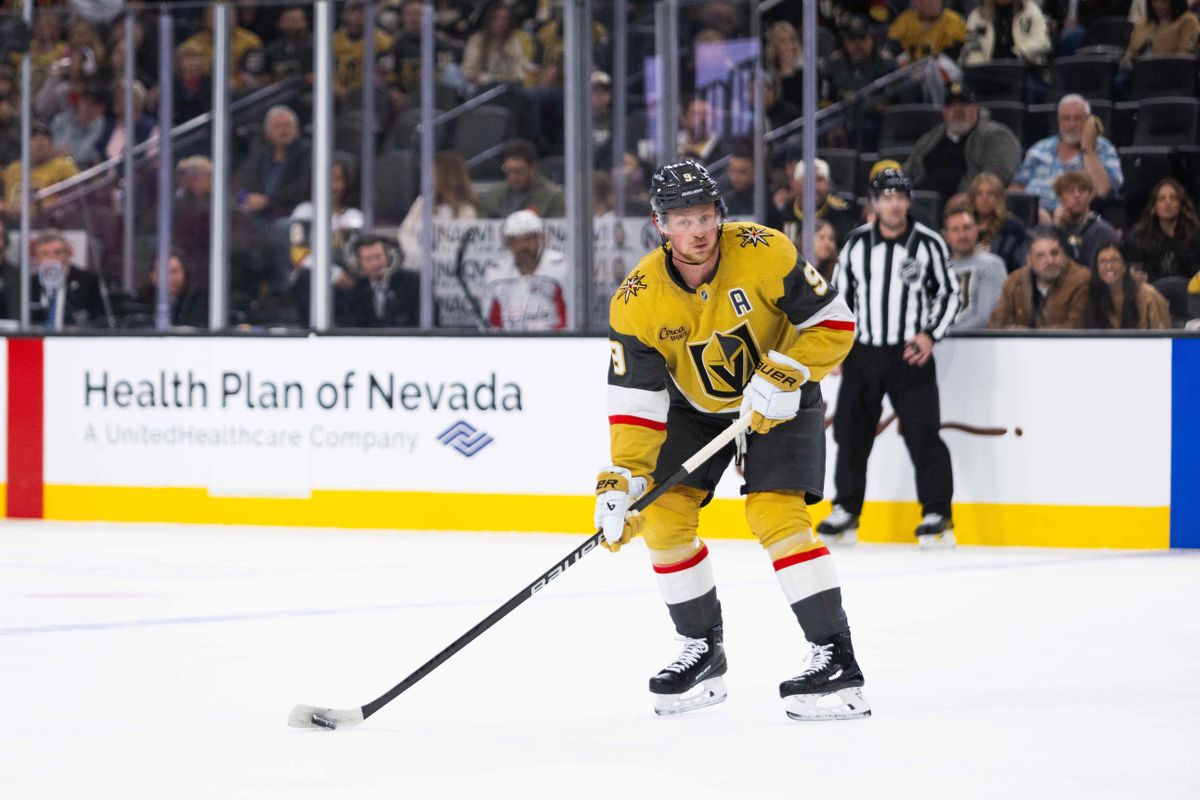 Las Vegas Golden Knights Center Jack Eichel (9) looks to shoot the puck during an NHL game between the Las Vegas Golden Knights and the Washington Capitals, Sunday November 17, 2024 in Las Vegas, Nev. Las Vegas Golden Knights Center Jack Eichel (9) looks to shoot the puck during an NHL game between the Las Vegas Golden Knights and the Washington Capitals, Sunday November 17, 2024 in Las Vegas, Nev.